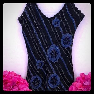 POLECI BLACK & BLUE BEADED TANK SIZE MEDIUM